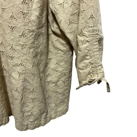 Susan Graver Womens Beige Eyelet Button Blouse 2X Cotton Boho Cottagecore Mature - Picture 5 of 8